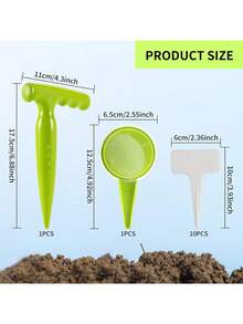 一套园艺播种工具套装 - 塑料播种器、种子种植器和植物标签，非常适合播种花卉和蔬菜种子 - 1打孔器+1播種器+10片標牌 - 查看 7