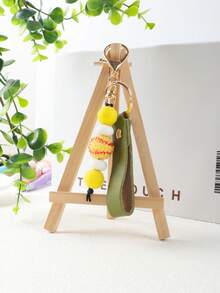 1pc Minimalist & Practical Leather Keychain With Sports-Themed Silicone Bead Design, Fits Various Keys - Multicolor - View 14