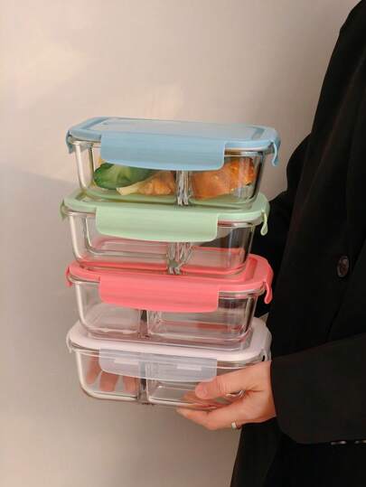 3-Compartment Glass Meal Prep Container/Lunch Bag/Food Storage Box, Large Capacity, Microwave & Refrigerator , Suitable For Picnic, School, Work And Camping