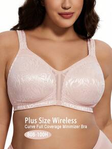 Wingslove Áo ngực không gọng màu hồng nhạt Ramadan cỡ lớn, che phủ toàn diện, dây đeo rộng, vải jacquard hoa văn, cực kỳ mềm mại và thoải mái khi mặc hàng ngày cho phụ nữ có thân hình đầy đặn. - Màu Hồng baby - Xem 2