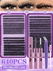 640片D型卷翘单根假睫毛套装,包含胶水、封层剂、镊子、睫毛刷,DIY睫毛套装,新手友好,DIY睫毛簇+睫毛刷+睫毛夹,柔软自然的睫毛册,大容量分段式睫毛嫁接套装,蓬松浓密假睫毛套装,新手友好,易于使用,适合各种眼妆 - 彩色 - 查看 12