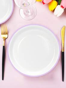 Bộ 20/40/60 đĩa giấy màu tím và trắng dùng một lần, gồm đĩa ăn chính và đĩa tráng miệng, thích hợp cho tiệc Kpop, sinh nhật, đám cưới, sự kiện, lễ hội. - Nền trắng với màu tím - Xem 6