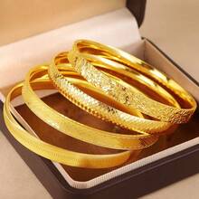 21k Gold Plated Asymmetric Bracelet, Luxury Arabic Style Charm Bracelet, Saudi Women Elegant Jewelry, Dubai Bride Wedding Party Accessory - Bracelet - View 5