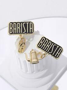 极简金属咖啡壶杯拉花盆可可豆咖啡馆服务员咖啡师徽章别针 - 彩色 - 查看 5