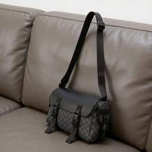 New Plaid Multi-Pocket One Shoulder Messenger Bag, Large Capacity Storage, Adjustable Strap, Men's Backpack - Black - View 4