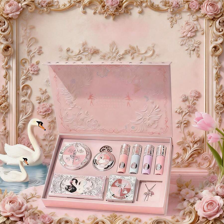 芭蕾天鹅化妆礼盒，情人节、生日、圣诞节、新年惊喜礼物，送给妻子、女友、同学 - N13-粉紅天鵝彩妝禮盒 - 查看 1