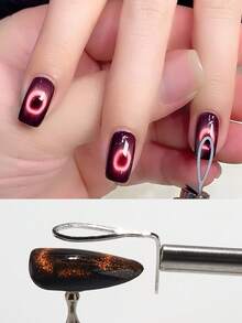 FULL BEAUTY Cat Eye Magnet Tool Set, Iron Cat Eye Magnetic Rod For Creating Black Hole/Heart-Shaped Cat Eye Effect, Multi-Functional French Nail Magnet Tool Cylindrical/Rectangular Magnetic Strip For Nail Art DIY - Silver - View 4