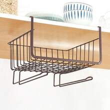 1PC Multi-Functional Kitchen Cabinet Storage Basket, Wall-Mounted Hanging Rack For Cabinets, No Drilling Required, Space-Saving And Organized - Brown - View 6