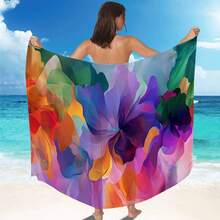 1pc Beach Towel & Skirt In Orange, Purple, Blue, Green, Pink - Vibrant Floral Pattern, Elegant Drape, Swimsuit Coverup, Summer Wardrobe, Poolside Coverup, Vacation Accessory - 彩色 - 查看 4