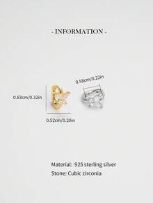 1pc 925 Sterling Silver Cubic Zirconia Butterfly Earring, Gold Butterfly Ear Stud Earring, Suitable For Women's Daily Wear (Sold Individually, Not A Pair) - Butterfly Earrings - View 3