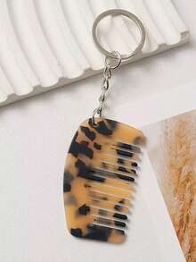 1pc Leopard Print Casual Acrylic Mini Comb Keychain - Old Gold - View 4