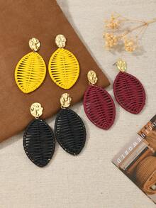 1 par de pendientes hechos a mano con hojas rojas tejidas, adecuados para atuendos diarios y de vacaciones de mujeres - Burdeos - Ver 1