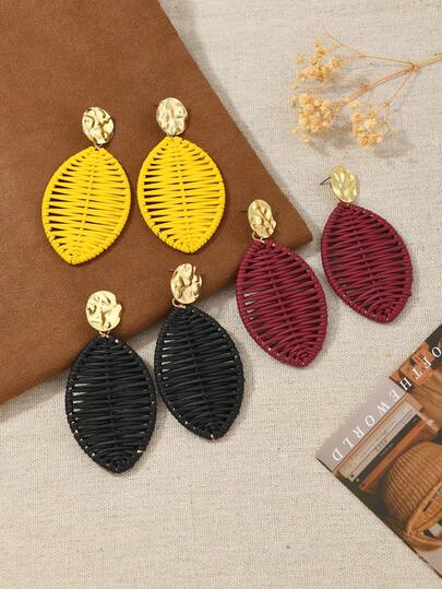 1 par de pendientes hechos a mano con hojas rojas tejidas, adecuados para atuendos diarios y de vacaciones de mujeres