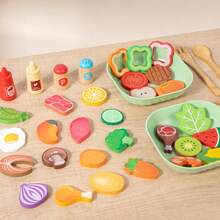 Wooden Realistic Vegetable Salad Pretend Play Kitchen Toys, Children Role Play Imitate Little Chef Cooking Simulation - Multicolor - View 10
