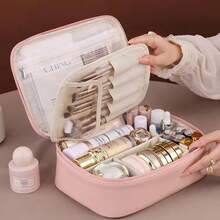 Large-Capacity Travel Toiletry Bag With Dry And Wet Compartments And Double Inner Layers - A Lightweight Cosmetic Storage Bag With A Hook Design, Black Zipper Closure And Fixed Shoulder Strap. Suitable For Travel, Commuting, And Daily Use, This Simple Style Lightweight Backpack Is Perfect For Fitness Enthusiasts And Frequent Travelers. High-Quality Fabric - trắng - Xem 5