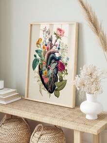 1 pezzo, Opera d'arte su tela incorniciata, Stampa artistica su tela a forma di cuore botanico, cartellone floreale e vegetale impermeabile, Perfetto per la decorazione di casa e ufficio, Ideale per camere da letto, soggiorni, caffè, bar, decorazione bohémien, decorazione della stanza, decorazione primaverile, decorazione moderna per la casa - Piante a forma di cuore - Visualizzare 3