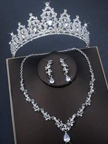 Bộ 3 vương miện pha lê trắng sang trọng dành cho nữ, hoa tai và vòng cổ hợp kim, phụ kiện màu trắng sang trọng thích hợp cho đám cưới, tiệc tùng, lễ hội và những dịp trang trọng - Nhiều màu - Xem 9