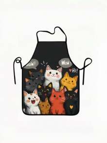 1件可爱猫咪图案围裙，男女通用，适合居家厨房使用。新款热销无袖厨房围裙，涤纶防水防油面料，3D数码印花，家用围裙。 - 彩色 - 查看 10