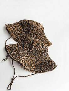 1 件女士豹纹渔夫帽，夏季防晒宽边复古渔夫帽，适合户外、日常使用、时尚 - JA碎邊豹紋漁夫帽 - 查看 5