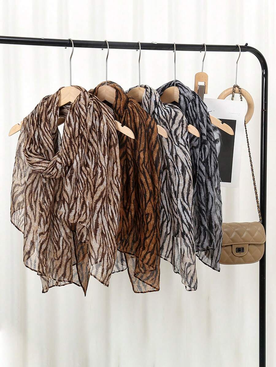 1条新款夏季巴厘岛雪纺斑马纹围巾，穆斯林轻薄头巾，优雅披肩围巾，日常旅行拍照，防晒披肩，家庭假日礼物 - 彩色 - 查看 1