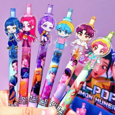 5pcs Girl Group Neutral Pen Acrylic Click Pen Student Stationery Signature Pen K-Pop Stationery[Style Shipped Randomly]