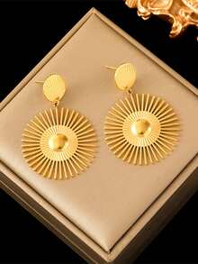 1对不锈钢夸张向日葵耳钉，女士款，适合日常佩戴和送礼。 - 金黃色 - 查看 1