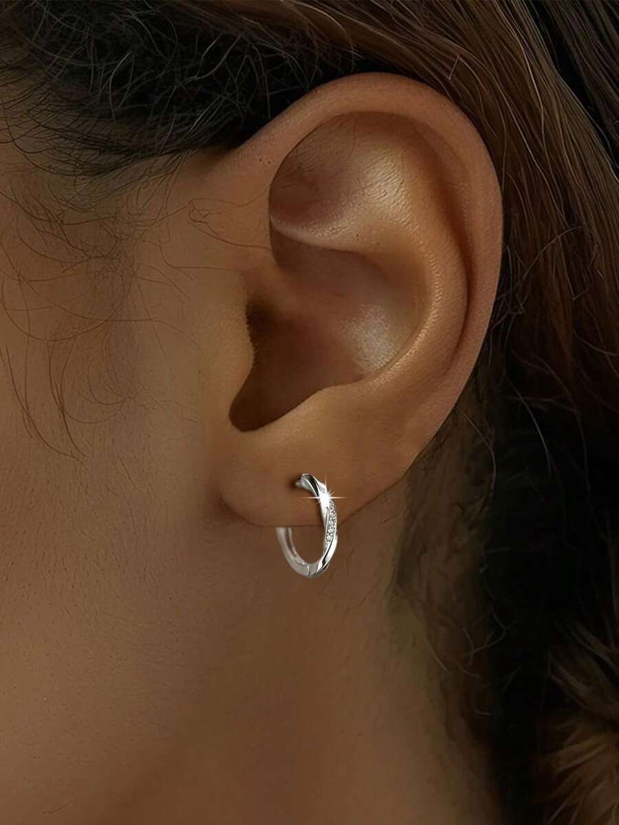1 Pair S925 Sterling Silver Geometric Minimalist Hoop Earrings, Elegant Zirconia Spiral Earrings, Delicate Gift For Women - Multicolor - View 1