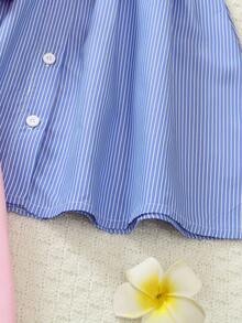 2件套 女童可爱条纹花瓣袖Polo领迷你连衣裙，夏季 - 彩色 - 查看 8