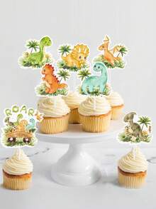 16pcs Dinosaur Shaped Cupcake Toppers, Dinosaur Theme Birthday Party Cupcake Decorations, Jungle Animal Theme Baby Shower Party Decor, 1st Birthday Party Supplies, Wild Party Decorations, Gender Reveal Party Decor, Newborn Party Dessert Decor, Baby Shower Party Favors, Birthday Gifts, Dinosaur Party Decorations - Dinosaur - View 3