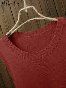 Solid Color Fashionable Streetwear Sleeveless Round Neck Vest Top With Button Design Sweater - Red - View 7