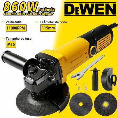Esmerilhadeira e Lixadeira Angular 860w 11000rpm 115mm-4.1/2 Profissional Com 2 Discos de Corte