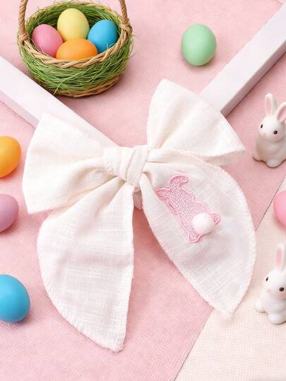 1pc Easter Ball Embroidered Rabbit Hair Bows For Girls White Bow Hair Clip Suitable For Girls Cute Rabbit Hair Clips Easter Party Hairpins Teens Hair Accessory