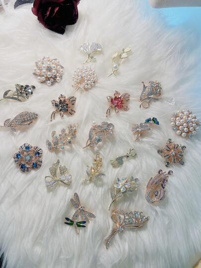 3pcs/Set Random Mixed Color & Design Brooch Pins, Suitable For Women & Girls Daily Wear