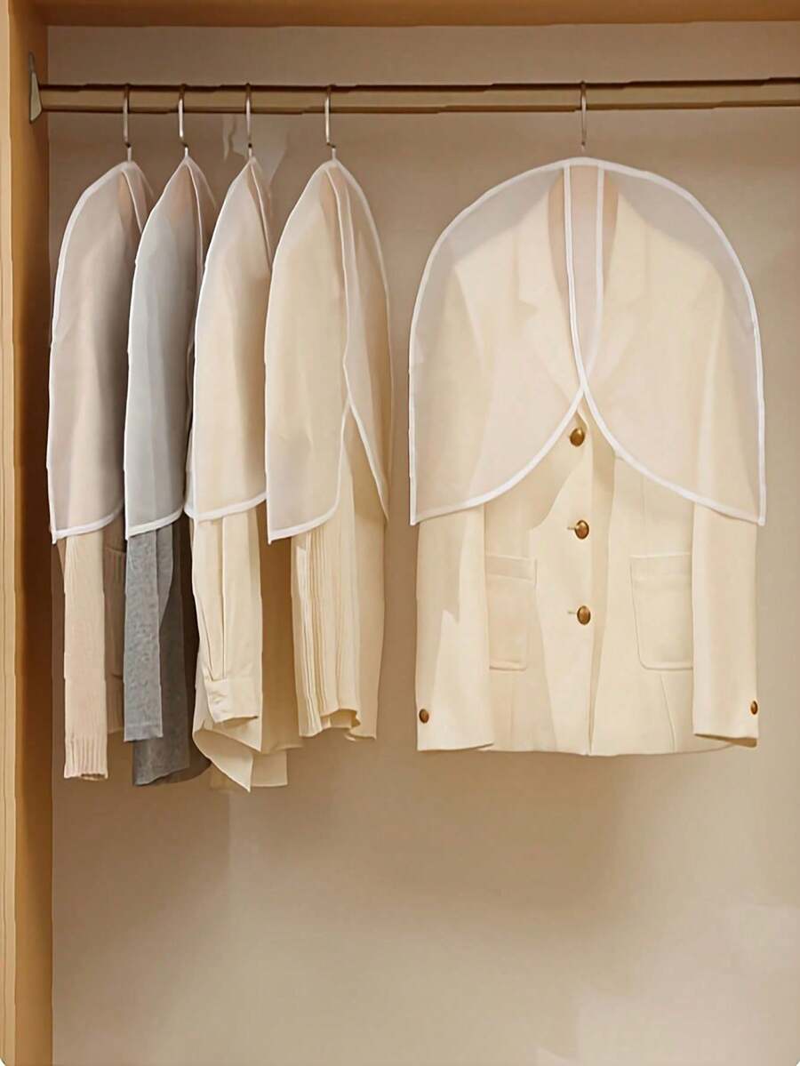 5pcs Wardrobe Garment Dust Cover, Used For Hanging Clothes Storage Bag, Suit Cover, Dress Bag, Transparent Storage Bag, For Clothes Organization - White - View 1