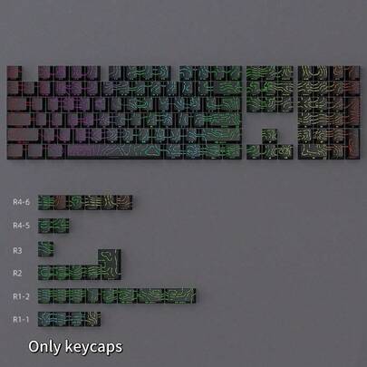 Black Contour-Printed Keycaps (Keycaps Only), 130+ Keys, Backlit Side-Printed Characters With Crackled Lines, Compatible With 104/98/87/75/68/64/61 Keys,Keycaps,Keycap Set,Mechanical Keyboard Keycaps,Gaming Keycaps,PBT Keycaps,Custom Keycaps,Replacement Keycaps,Backlit Keycaps,Cute Keycaps,Keyboard Accessories