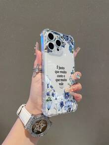 1pc Fashion Creative Floral & Letter Transparent TPU Shockproof Phone Case, Suitable For Apple XS/XS Max/XR/11/12/13/14/14 Plus/15/15 Plus/16/16 Plus/17, Can Be Given As Holiday Gift For Boyfriend/Girlfriend - Clear - View 4