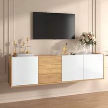 TV-Schrank, No Panels In White And Wood, TV-Möbel, Die An Die Wand Gehängt Oder Auf Den Boden Gesturellt Werden Können - White - View 1