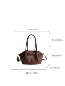 1件装女士大容量复古PU皮革手提包，酒红色大容量手提包，带腰带装饰，PU材质单肩手提包，时尚复古简约风格，适合女士购物、通勤、日常使用 - 棕色 - 查看 3