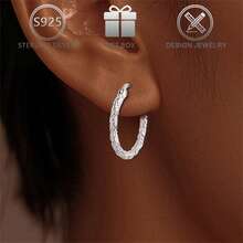 1 par de pendientes de aro de plata de ley 925 con patrón floral único, adecuados para uso diario casual, viajes y días festivos - Plateado - Ver 7