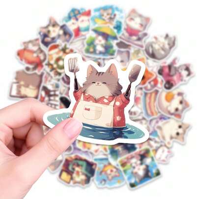 Bộ 50 miếng dán hình mèo đầu bếp dễ thương, hình động vật nấu ăn Kawaii trang trí cho sổ nhật ký, album ảnh, sổ tay, phụ kiện lập kế hoạch, quà tặng bạn bè, chất liệu vinyl chống thấm nước.