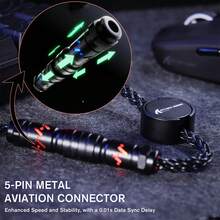 ATTACK SHARK C07 定制编织航空线缆，带 RGB 灯效，5 针航空接口，USB-A 转 Type-C，可拆卸 CNC 磁吸式铭牌，适用于 8KHZ 磁吸键盘，兼容 X65 X68 HE - 彩色 - 查看 3
