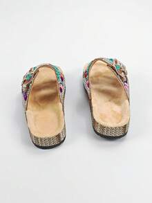 Giày đính sequin đen mới ROULVXIANG, dép đi biển nghỉ mát, dép lê lông mềm mại, dép đế bằng nữ, giày mùa hè. - Màu be - Xem 8
