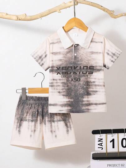 2pcs Letter Print Polo Shirt & Shorts Set, Lightweight Breathable Casual Sportswear, Boys Outfit