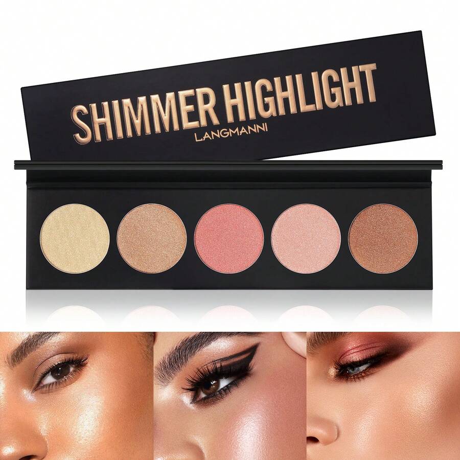 LANGMANNI 5 Colors Highlighter Powder Palette Facial Bronzers Illuminator Palette Highlighter Long Lasting - 5 màu - Xem 1