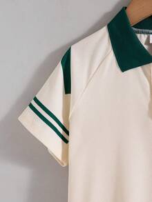 2 pièces/Set Chemise polo à manches raglan avec imprimé lettres et short pour garçons, style décontracté et mode, pour le printemps/été - Nude - Voir 5