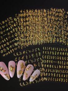 12片/套 3D立体贴纸 植物花卉美甲贴纸 滑动式DIY叶子春夏美甲贴纸 - 彩色 - 查看 2