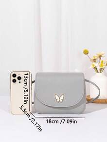 Mini Butterfly Print Decor Metal Crossbody Shell Bag - Grey - View 2