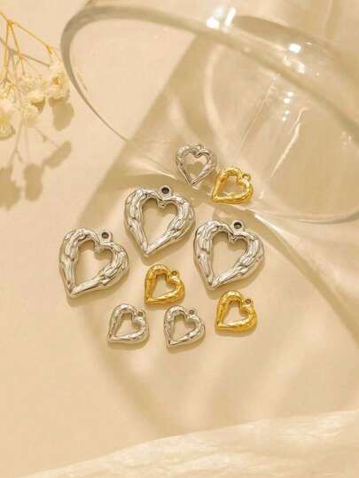 3个/包 304不锈钢时尚镂空心形浮雕配件，适用于DIY手链项链装饰