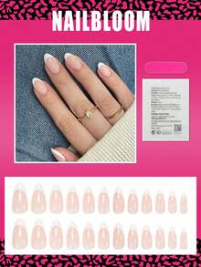 24pcs Elegant French Almond Shaped Nail Stickers Set, Medium Length, Glossy, Multi-Color Options, Perfect For Weddings And Formal Occasions. Nail Art Supplies. - Multicolor - View 2