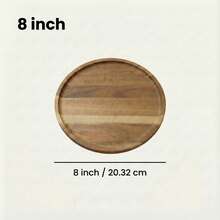 1pc/4pcs Round Acacia Wood Serving Tray, Natural Wooden Plate For Food, Coffee Table Decor, Vanity Organizer & Candle Holder - Farmhouse Kitchen Essentials - Brown - View 10